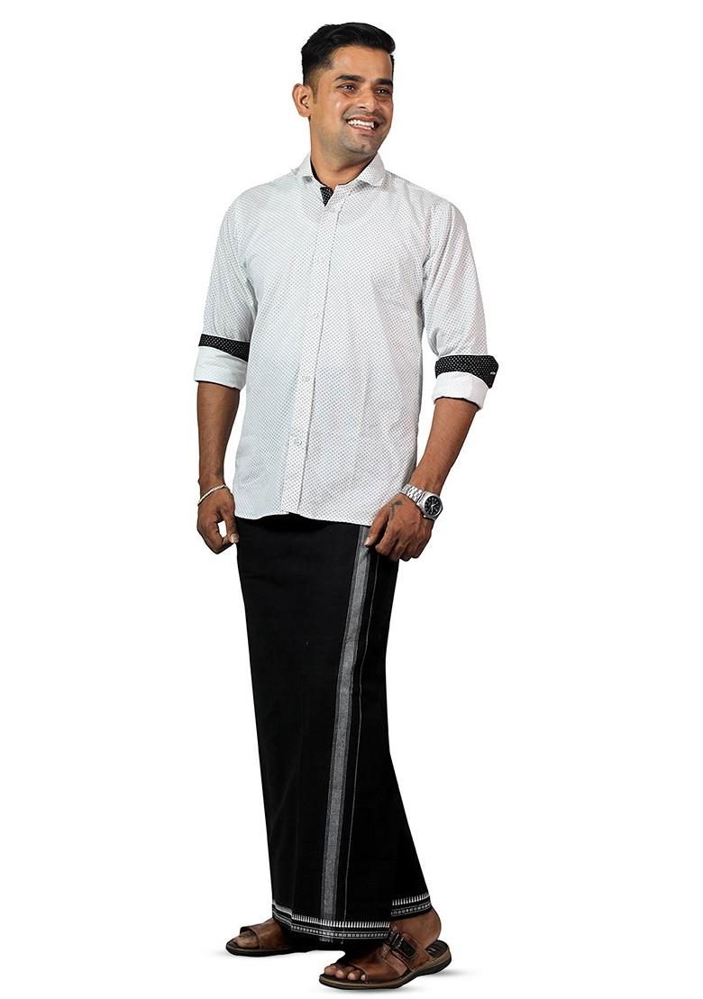 Black Cotton Pack Of 2 Kerala Style Thalapathi Border Pure Cotton Dhotis For Men