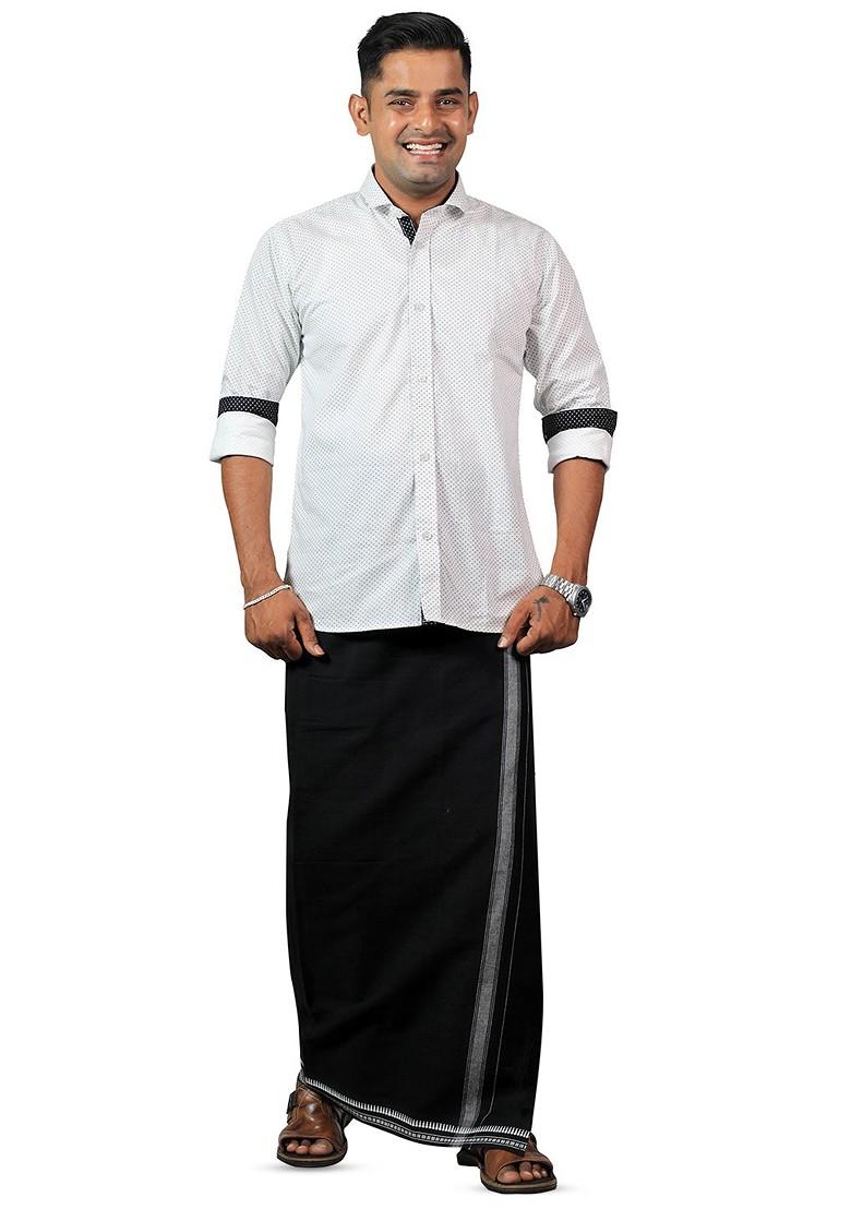 Black Cotton Pack Of 2 Kerala Style Thalapathi Border Pure Cotton Dhotis For Men