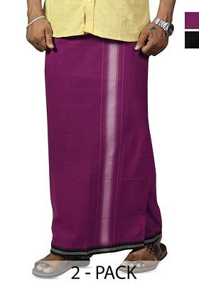 Black Cotton Pack Of 2 Kerala Style Thalapathi Border Cotton Dhoti For Men
