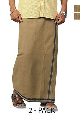 Beige Cotton Pack Of 2 Cotton Dhotis For Men
