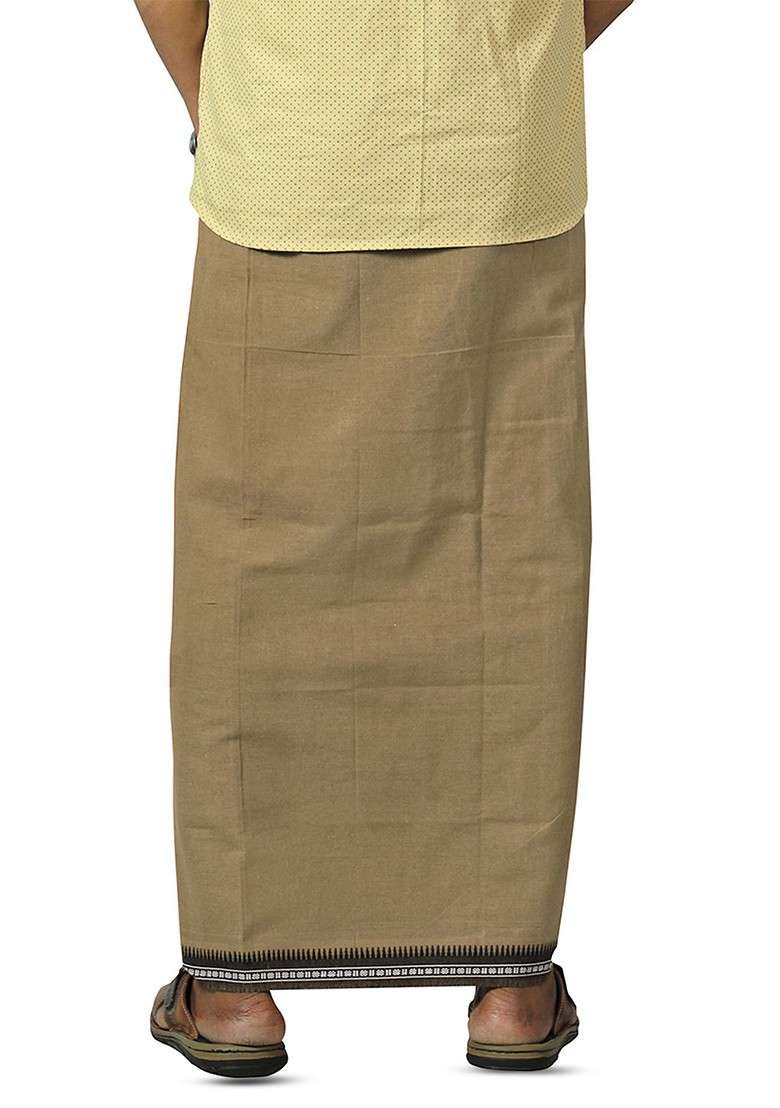 Beige Cotton Pack Of 2 Cotton Dhotis For Men - Indya