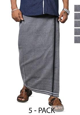Grey Cotton Selection Of 5 Cotton Dhotis For Men