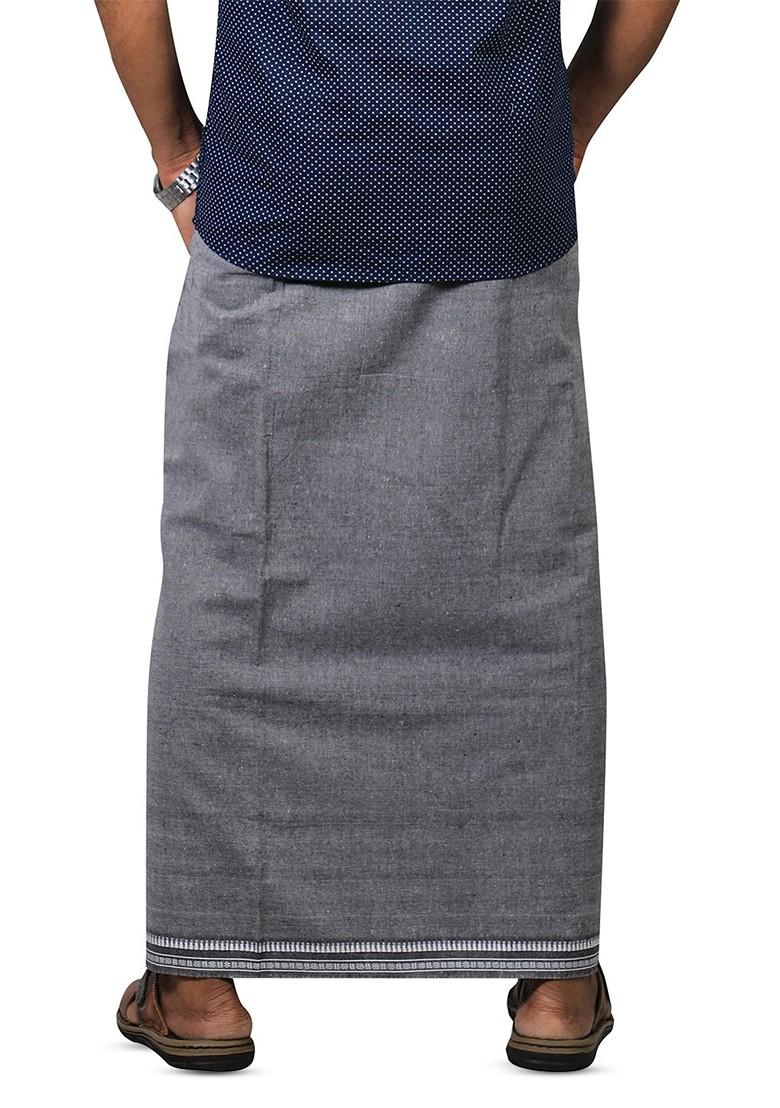 Grey Cotton Selection Of 2 Pure Cotton Dhotis For Men - Indya