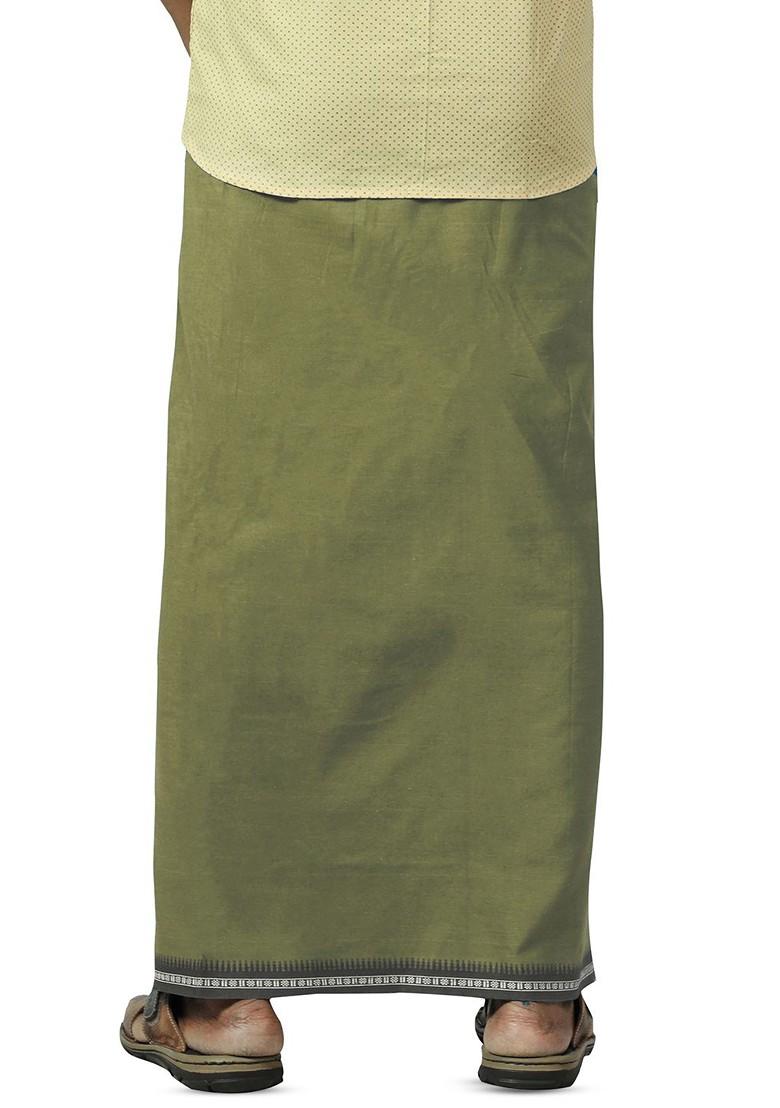 Orange Cotton Pack Of 2 Kerala Style Thalapathi Border Pure Cotton Dhotis For Men - Indya