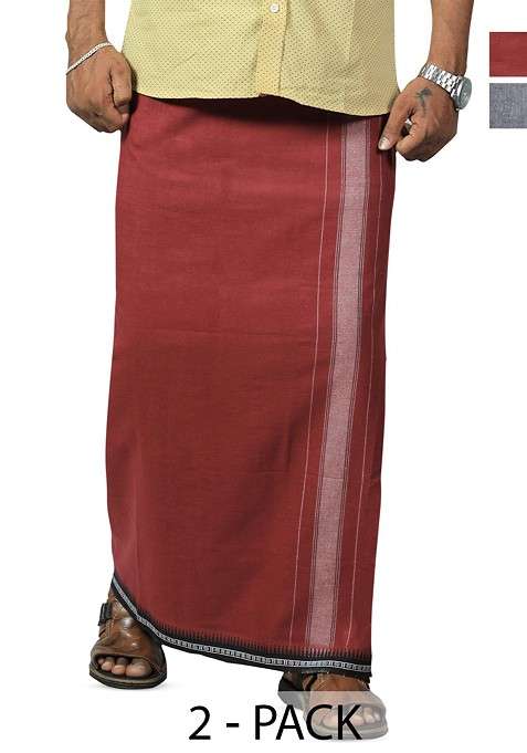 Grey Cotton Pack Of 2 Cotton Dhotis For Men