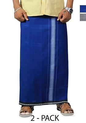 Grey Cotton Selection Of 2 Pure Cotton Dhotis For Men