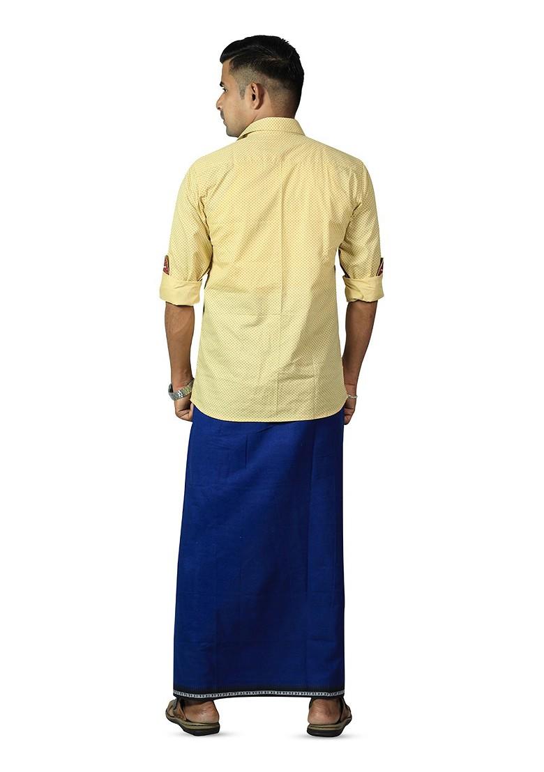 Grey Cotton Selection Of 2 Pure Cotton Dhotis For Men - Indya