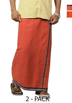 Orange Cotton Selection Of 2 Cotton Dhotis For Men