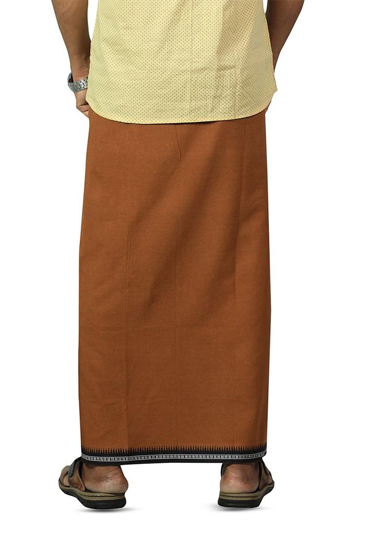 Orange Cotton Pack Of 2 Cotton Dhotis For Men - Indya