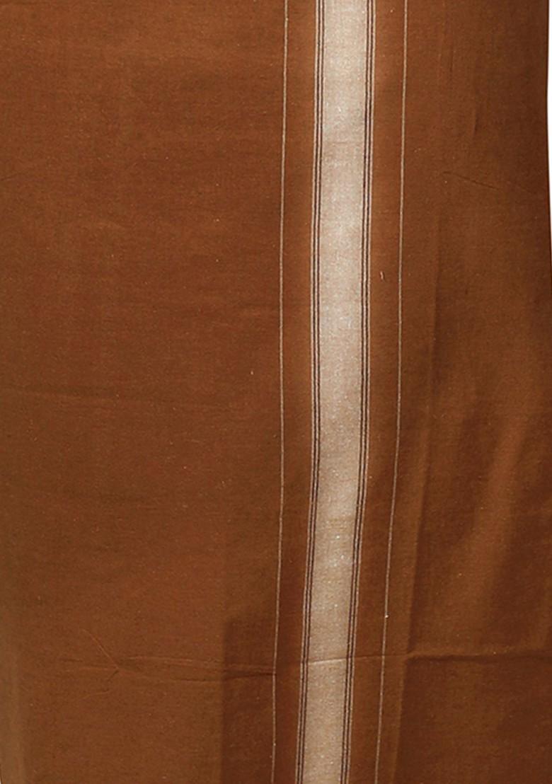 Orange Cotton Pack Of 2 Cotton Dhotis For Men - Indya