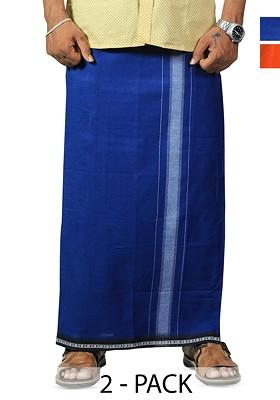 Orange Cotton Pack Of 2 Kerala Style Thalapathi Border Cotton Dhotis For Men