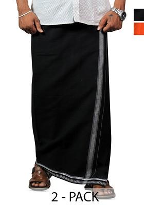 Orange Cotton Selection Of 2 Kerala Style Thalapathi Pure Cotton Dhotis For Men