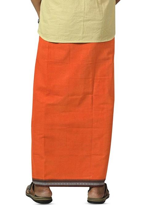 Orange Cotton Selection Of 2 Kerala Style Thalapathi Pure Cotton Dhotis For Men