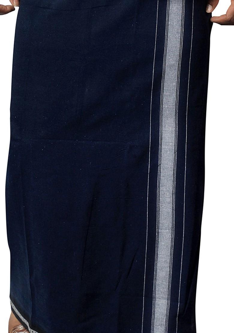 Grey Cotton Selection Of 2 Pure Cotton Dhotis For Men - Indya