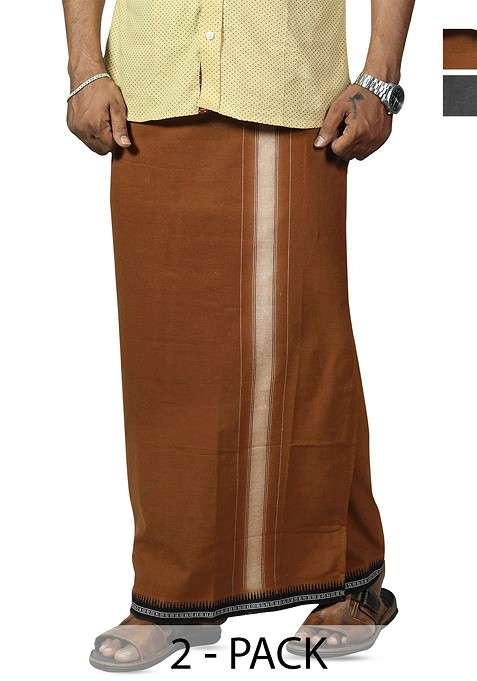 Grey Cotton Pack Of 2 Cotton Dhotis For Men