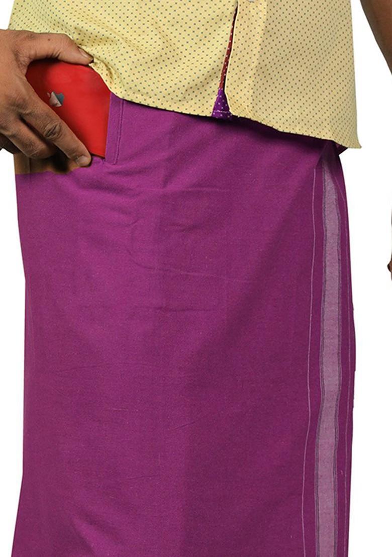 Grey Cotton Pack Of 2 Pure Cotton Border Dhoti For Men - Indya