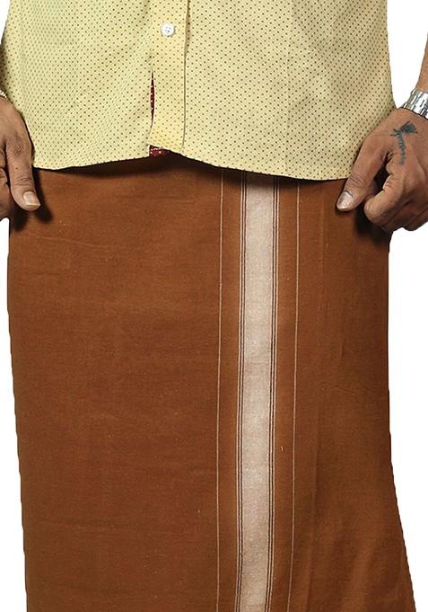 Yellow Cotton Selection Of 2 Kerala Style Thalapathi Border Cotton Dhotis For Men