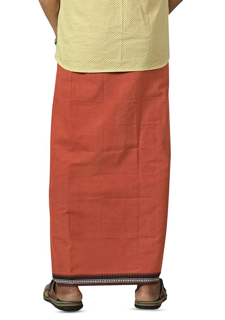 Yellow Cotton Selection Of 2 Cotton Thalapathi Border Dhotis For Men - Indya