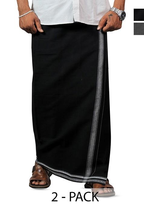 Grey Cotton Selection Of 2 Kerala Style Thalapathi Pure Cotton Dhotis For Men — view on Indya