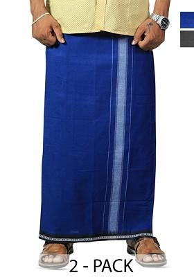 Grey Cotton Selection Of 2 Pure Cotton Dhotis For Men