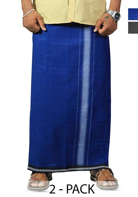 Grey Cotton Selection Of 2 Pure Cotton Dhotis For Men