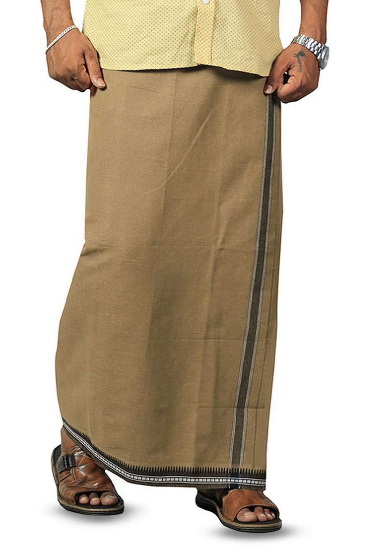 Beige Cotton Pack Of 2 Solid Pure Cotton Dhotis For Men - Indya