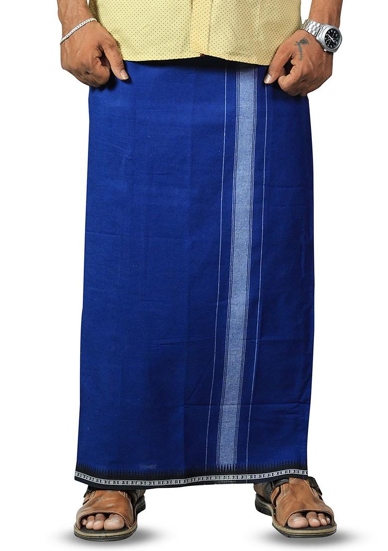 Beige Cotton Pack Of 2 Cotton Kerala Style Thalapathi Border Dhotis For Men - Indya