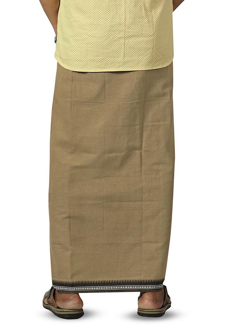 Beige Cotton Pack Of 2 Cotton Kerala Style Thalapathi Border Dhotis For Men - Indya