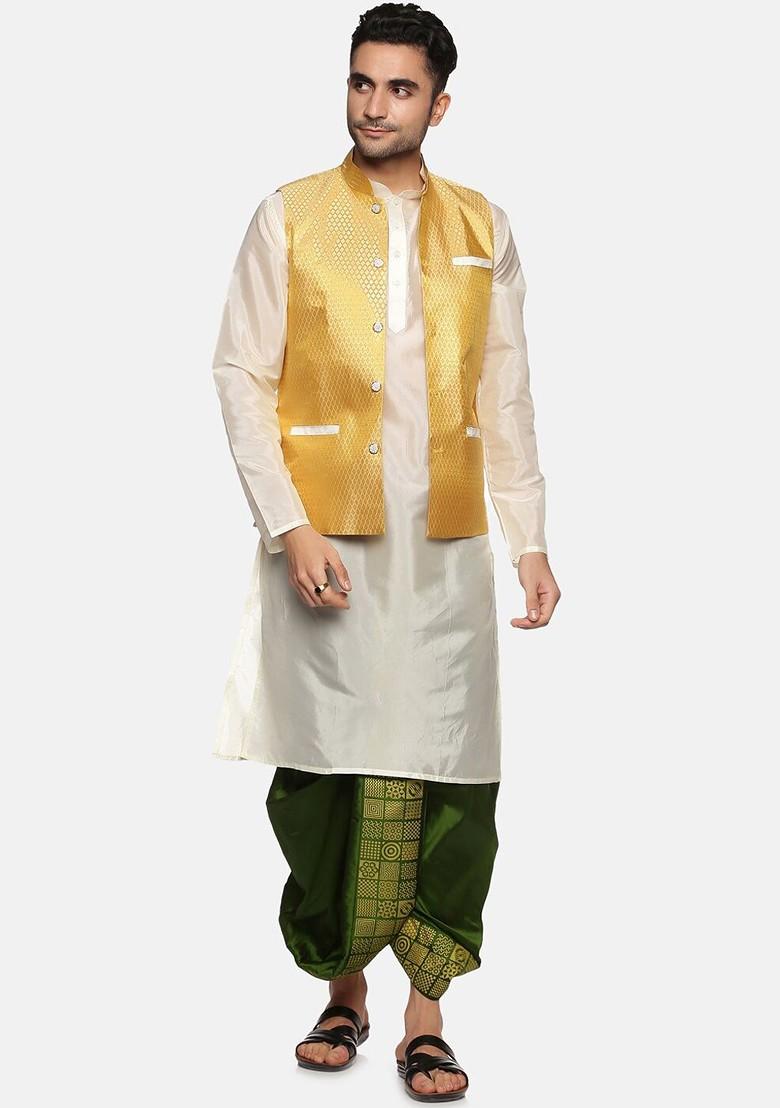 Green Green Printed Dhoti For Men - Indya