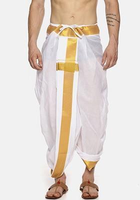 White Solid Dhoti Pants For Men