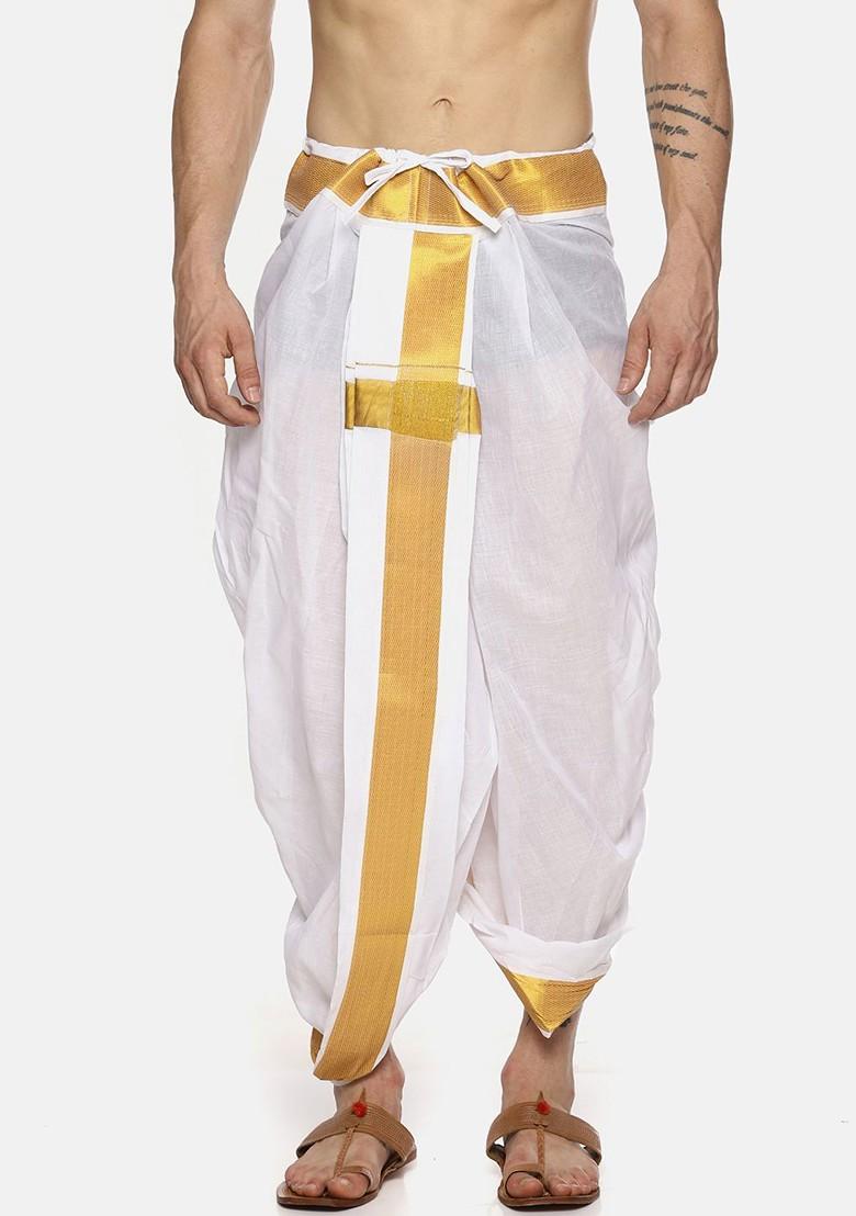 White Solid Dhoti Pants For Men