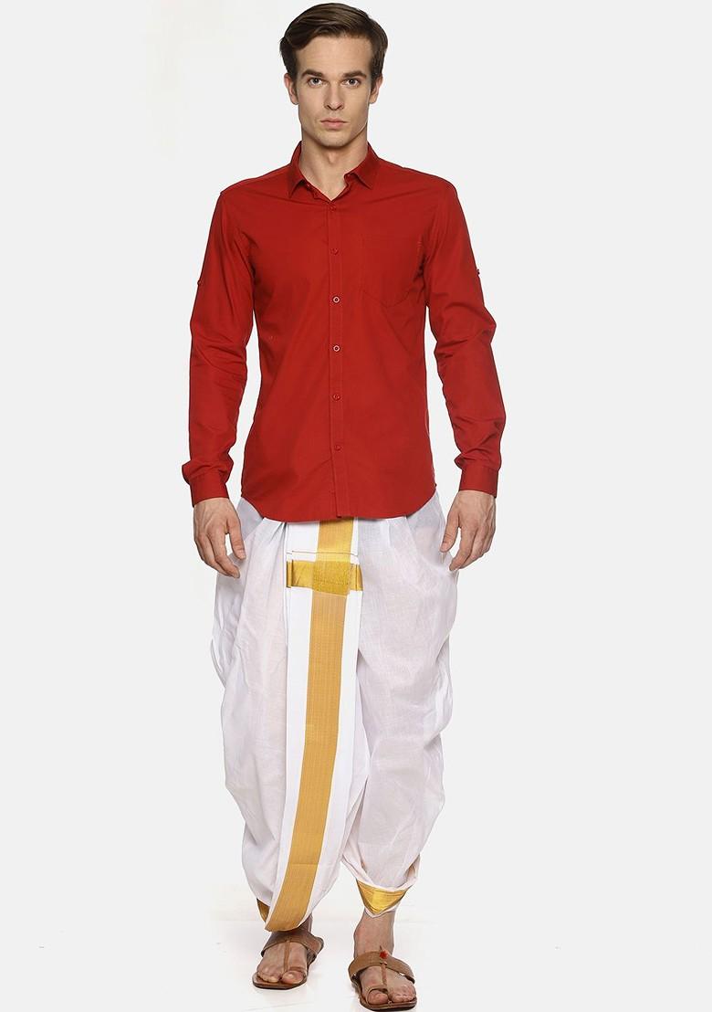 White Solid Dhoti Pants For Men
