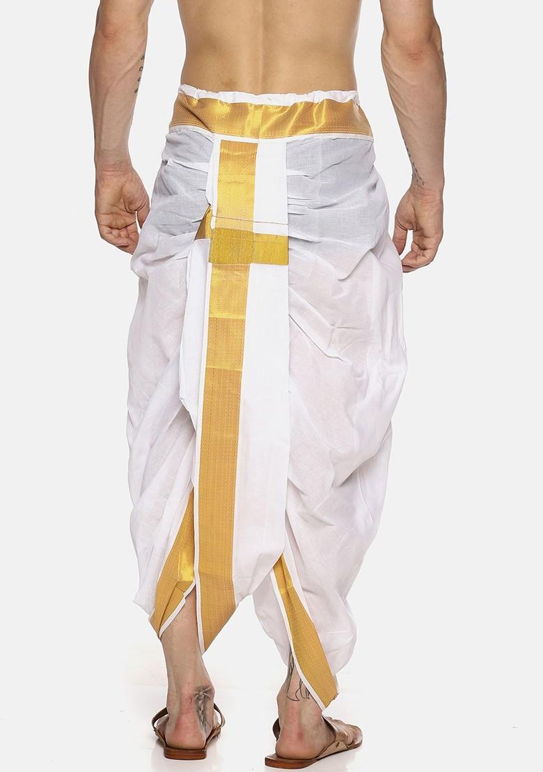 White Solid Dhoti Pants For Men