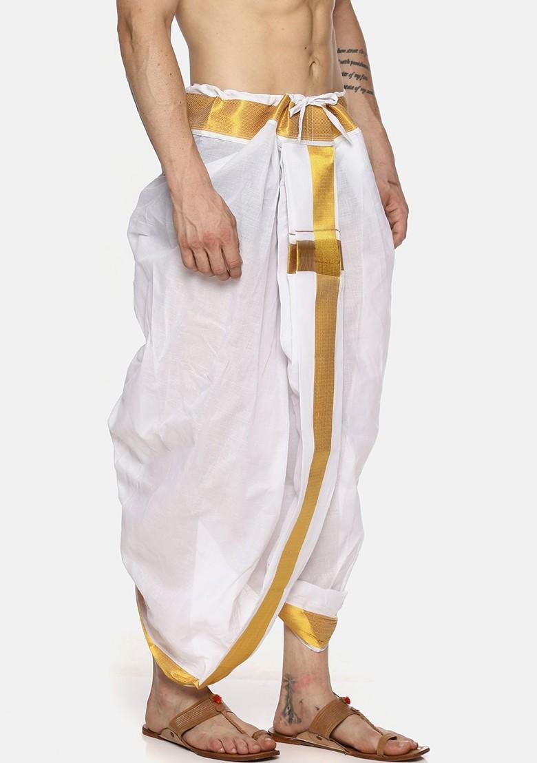 White Solid Dhoti Pants For Men