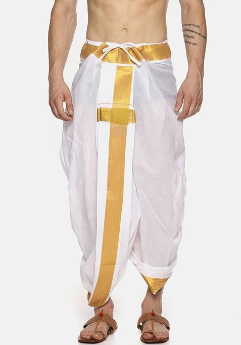 White Solid Dhoti Pants For Men