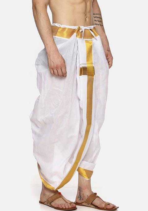 White Solid Dhoti Pants For Men