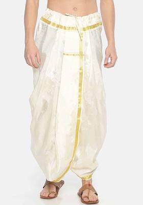 Cream Coloured Solid Pocket Dhoti For Men