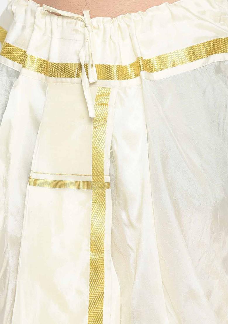 Cream Coloured Solid Pocket Dhoti For Men - Indya