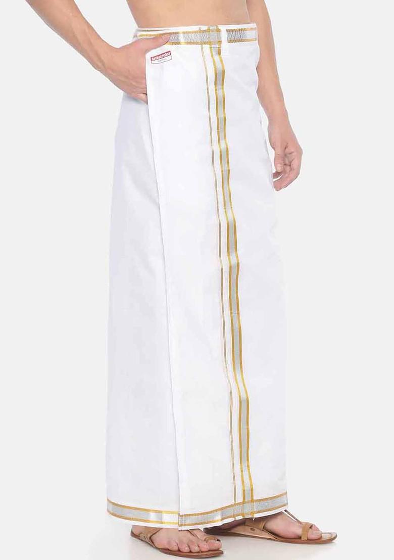 White Solid Pocket Dhoti For Men - Indya