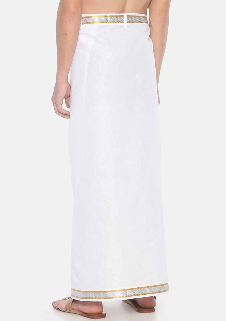 White Solid Pocket Dhoti For Men - Indya