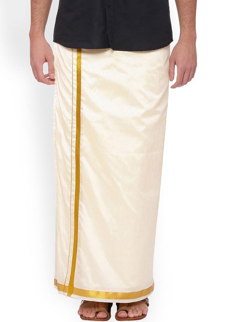 Cream Solid Dhoti For Men - Indya