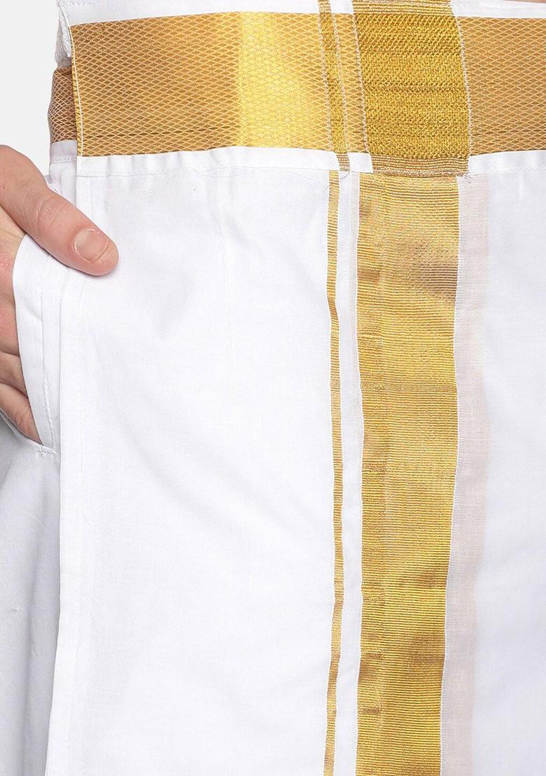 White Solid Dhoti For Men - Indya