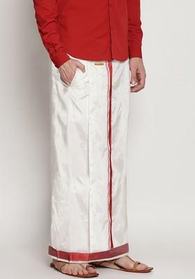 Cream Coloured Solid Double Layer Dhoti With Pocket For Men