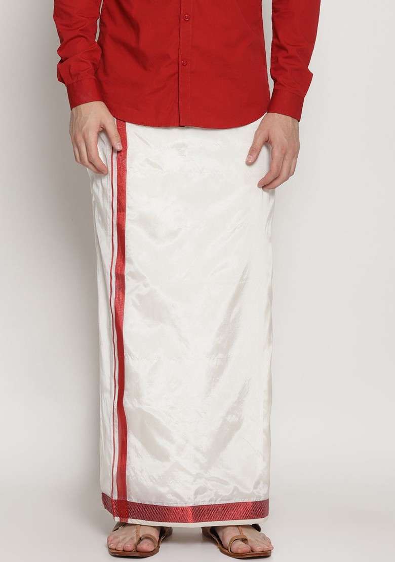 Cream Coloured Solid Double Layer Dhoti With Pocket For Men - Indya