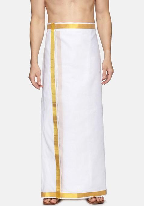 White Solid Dhoti For Men