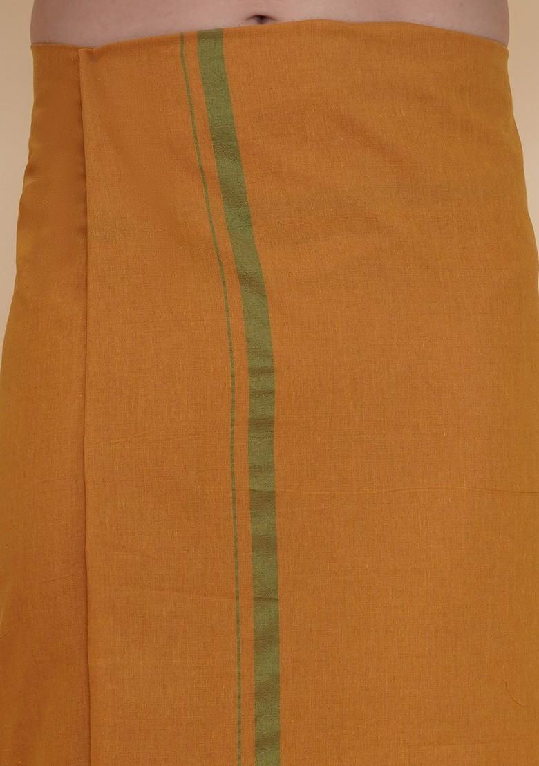 Brown Solid Cotton Dhoti With Border For Men - Indya