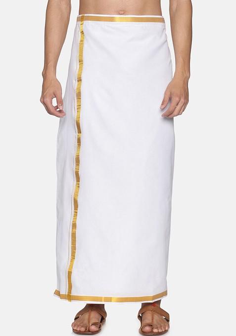 White Solid Cotton Dhoti For Men