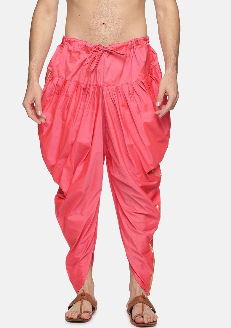 Pink Pink Solid Dhoti Pant For Men