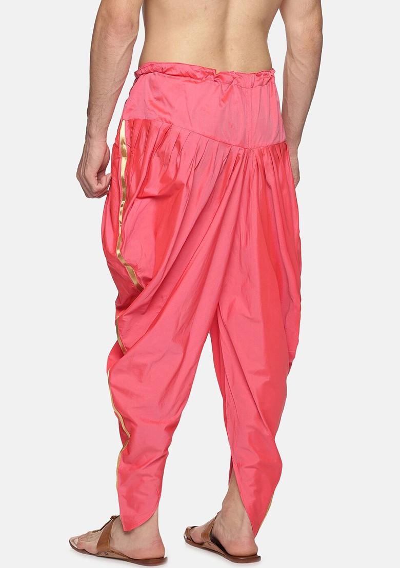 Pink Pink Solid Dhoti Pant For Men