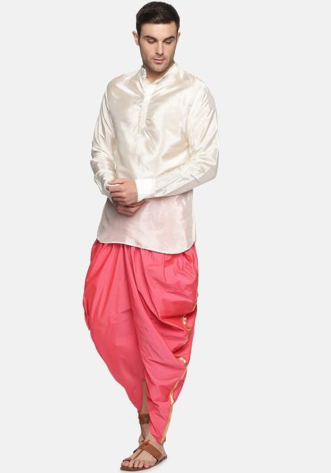 Pink Pink Solid Dhoti Pant For Men